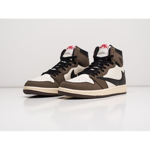 Зимние Кроссовки NIKE Air JORDAN 1 Midx Travis Scott цвет Коричневый арт. 27657